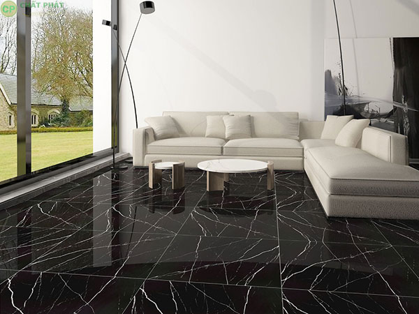 Mẫu gạch lát nền nhà màu đen chia chớp đẹp 