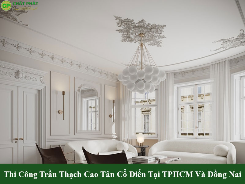 Mẫu trần thạch cao tân cổ điển phòng khách