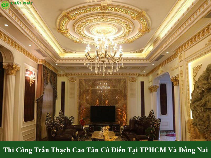 Mẫu trần thạch cao tân cổ điển hoa văn tinh xảo