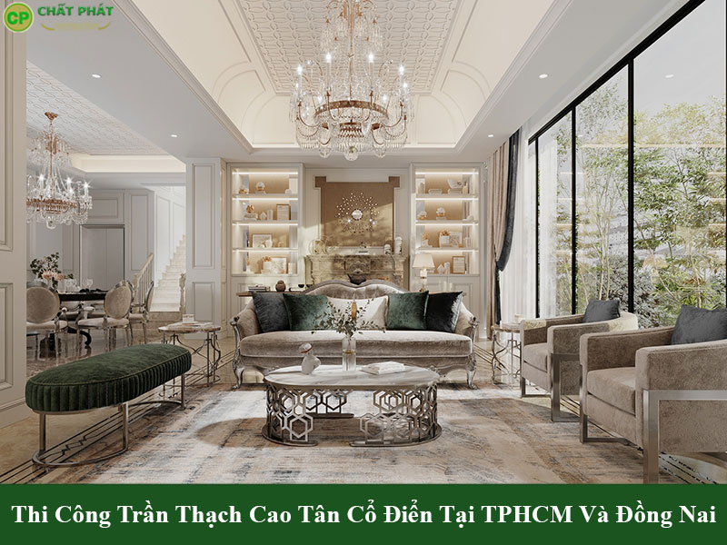 Mẫu trần thạch cao tân cổ điển phòng khách đẹp nhất 