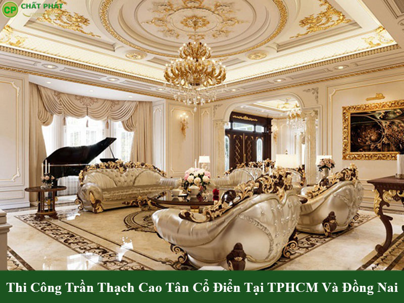 Mẫu trần thạch cao tân cổ điển phòng khách đẹp ấn tượng 