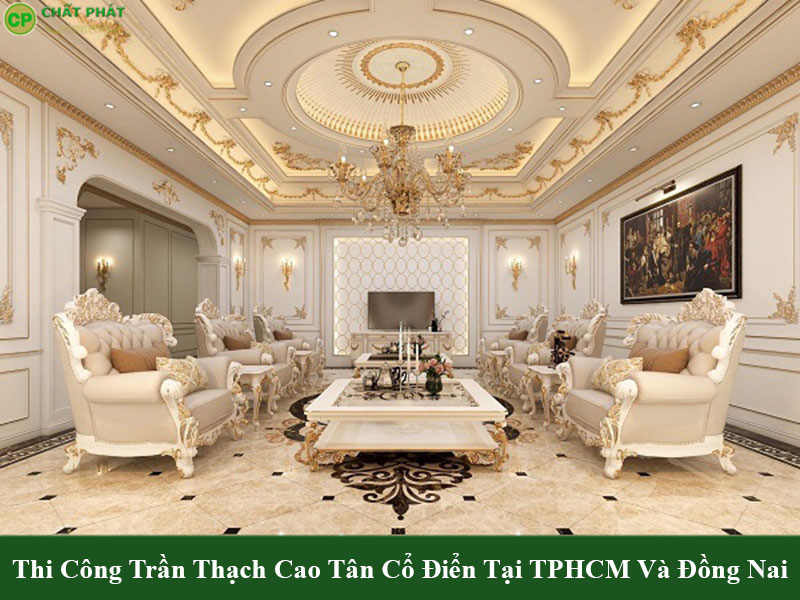 Mẫu trần thạch cao tân cổ điển phòng khách đẹp lộng lẫy