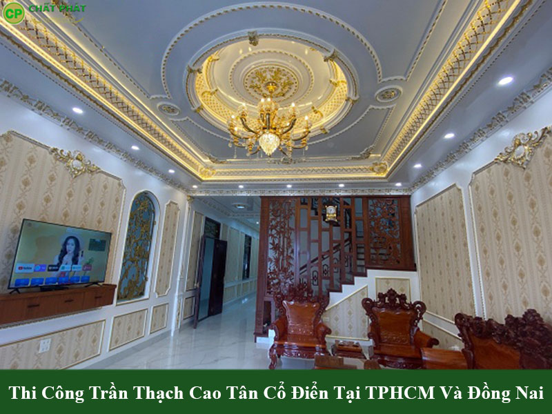 Mẫu trần thạch cao tân cổ điển phòng khách tinh tế