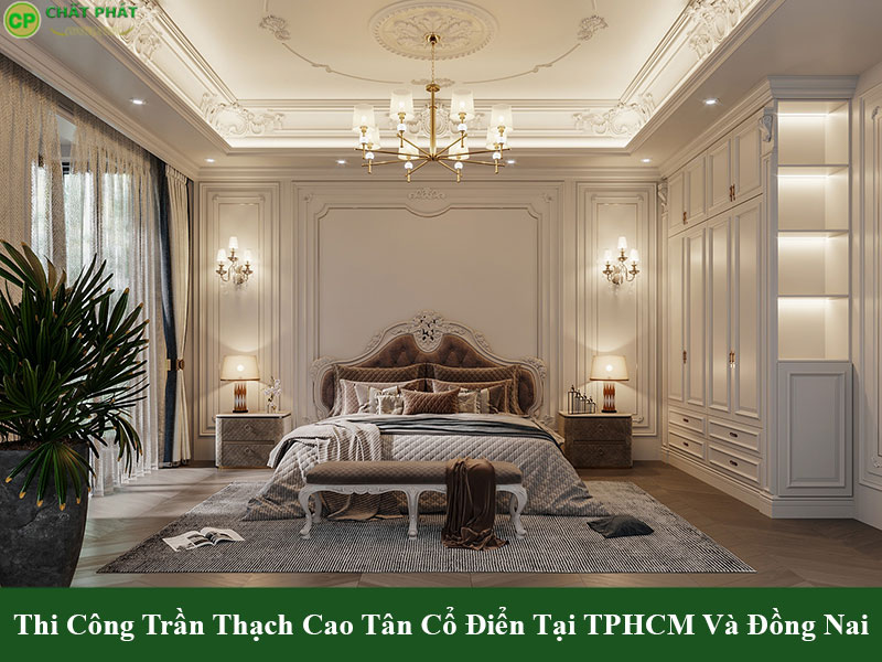 Mẫu trần thạch cao tân cổ điển phòng ngủ ấm cúng